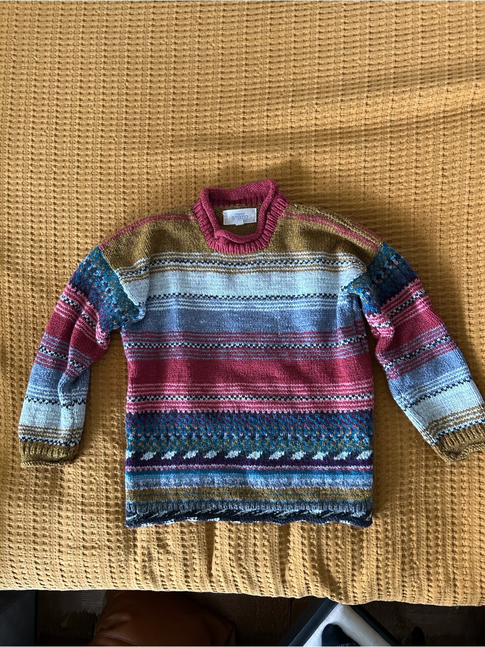 Amano Traders Blanket Wool Jumper Sweater Multi Tonal Hand Knit Ecuador Small